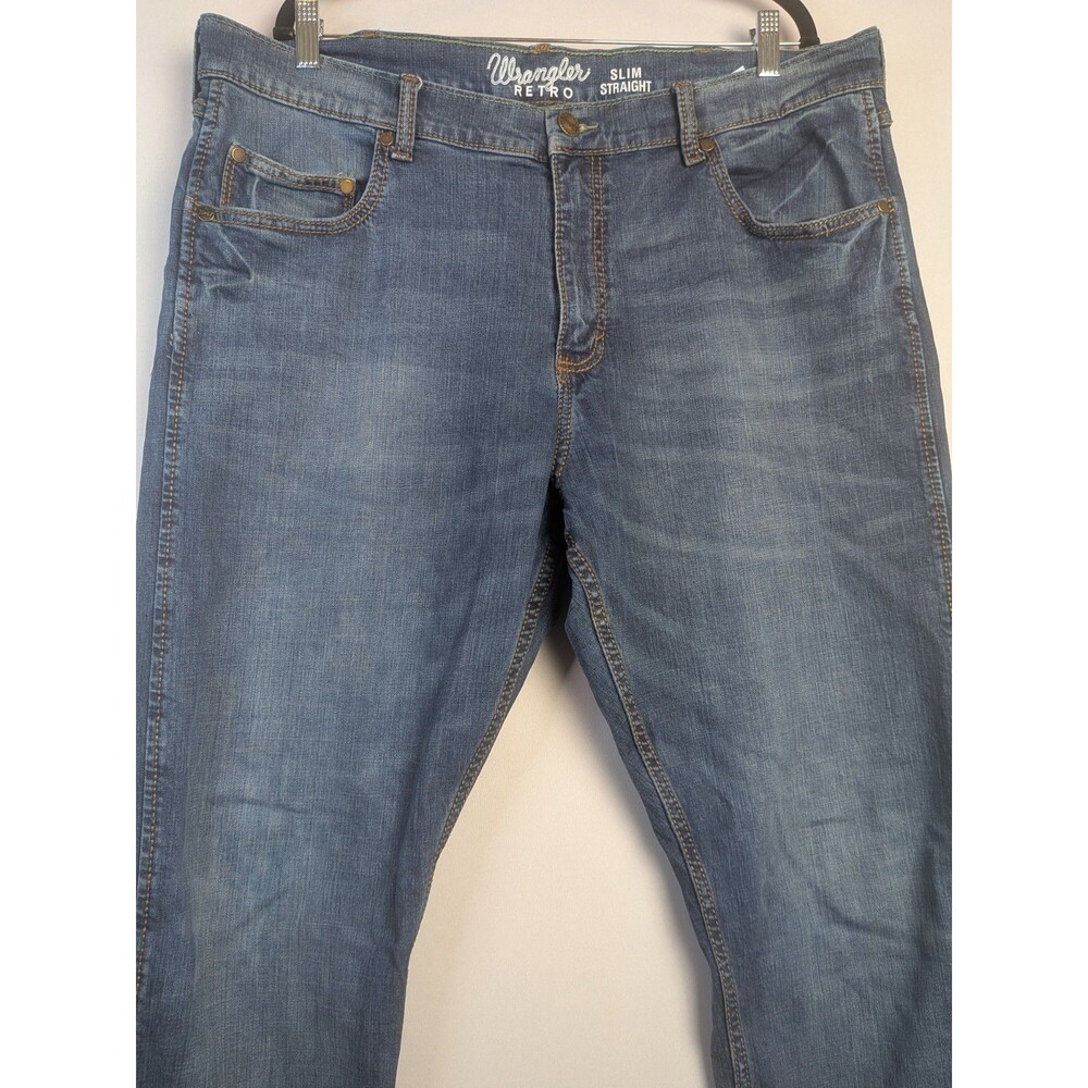 Wrangler Retro Jeans Slim Straight Mens 38x32 Western Medium Wash Stretch - Picture 3 of 13